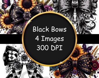 Black Bows PNG: Goth Coquette Sublimation Design (Digital Download)