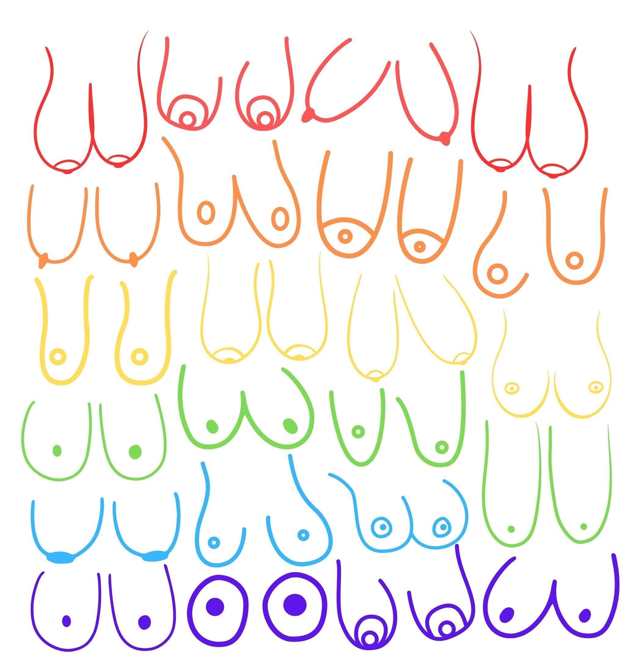 Big Boobs SVG File Instant Download Rainbow Boob Home Decor Wall Art Long  Boobs Colorful Tits Body Positive Art Female Line Art 