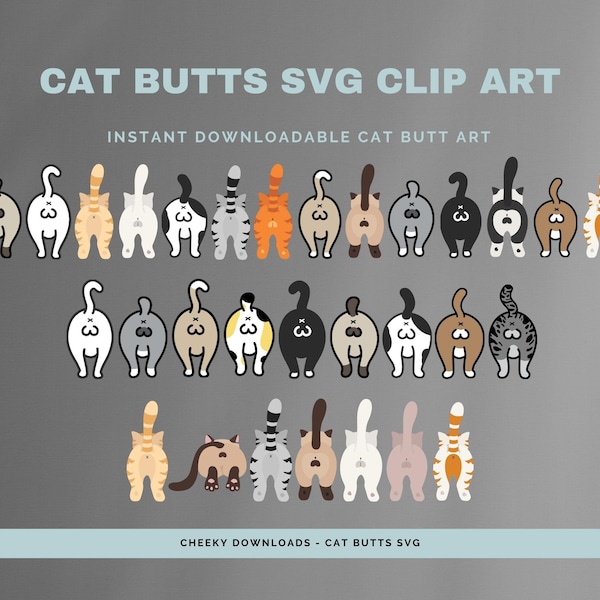 Cat Butt SVG Image Bundle 6 Instant Download Images Cat Tail Up Cat Mom Gift Cat Lover Clipart Cat Dad Gift DIY