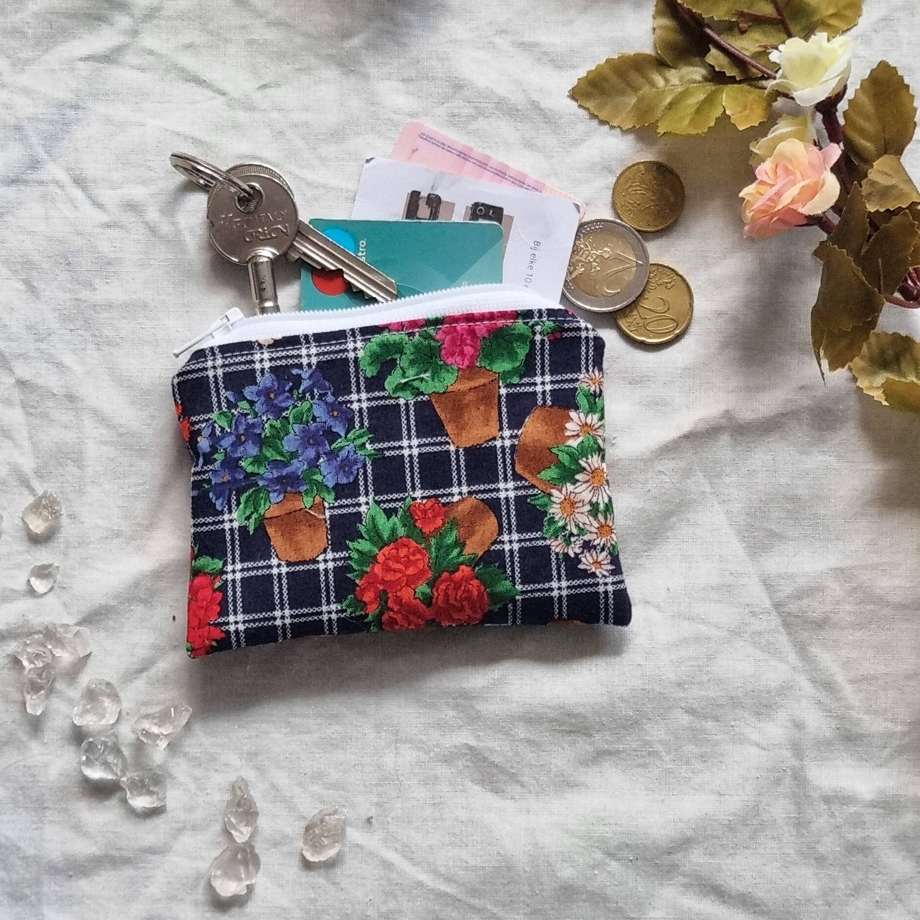 FUFU Zippered Credit Card Holder Key Ring Coin Purse Soft 