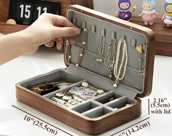 Personalisierte Massivholzschicht Schmuckschatulle, Walnussholz Großer Schmuck Organizer für Ohrring Armband Halskette Ring Aufbewahrung, Geschenk für Sie