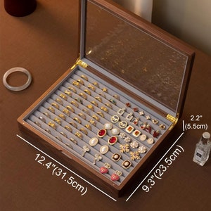 Massive Walnuss Ring Box/Ohrring Box/Halskette Box, Glas Deckel Halskette Ring Ohrring Lagerung Organizer, Schmuck Schmuck Etui Box, Geschenk für Sie
