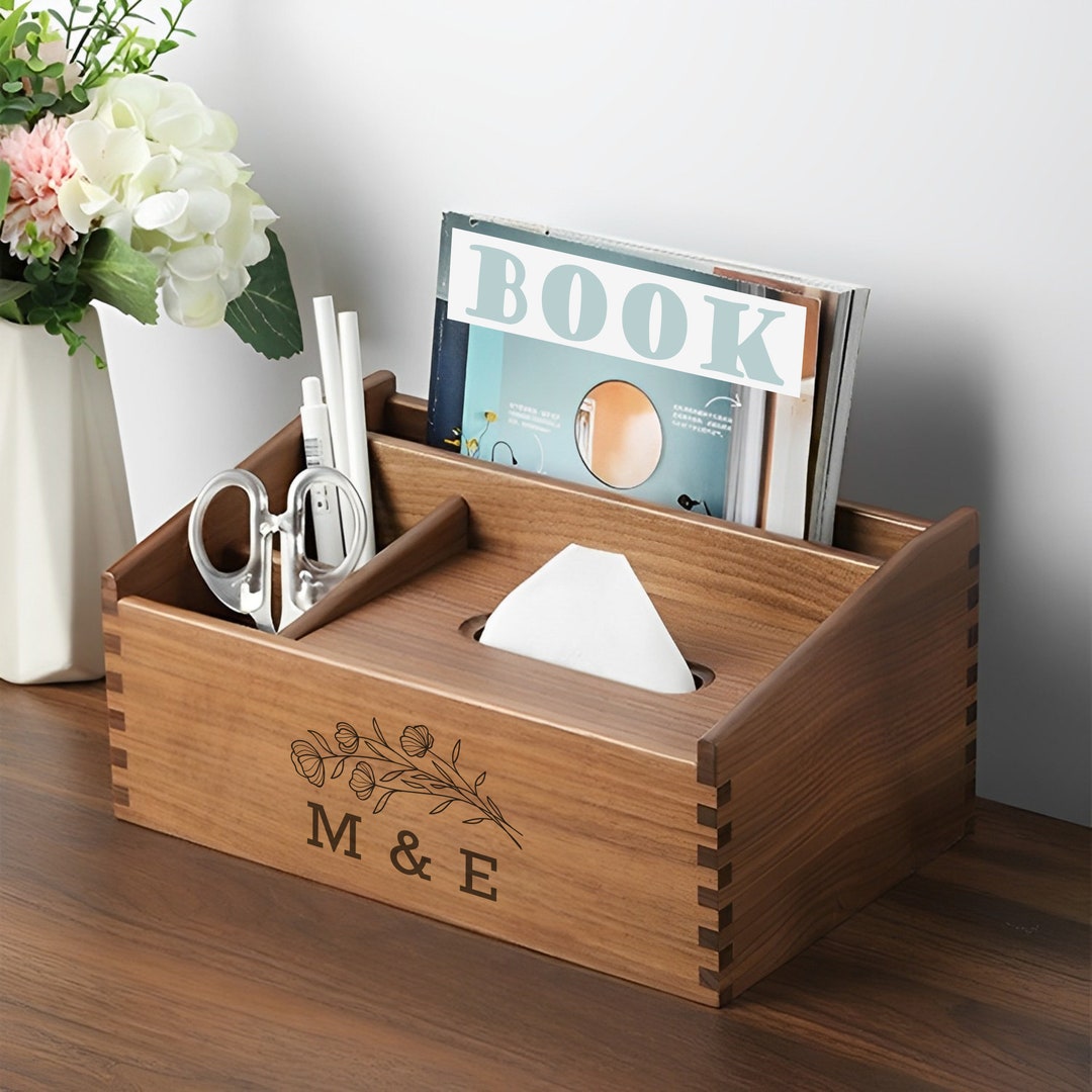 Personalized Tissue Box Cover With Storage, Solid Walnut Wooden Napkins Holder,tissue Paper Box