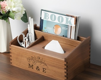 Personalisierte Taschentücherbox mit Aufbewahrung, Serviettenhalter aus Nussbaumholz, Tissue-Papierbox, Multifunktions-Serviettenbox, Geschenk für Zuhause