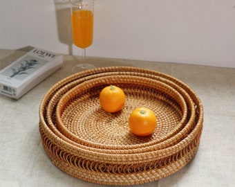 Rattan Tablett, Rattan Tablett Rund, Tablett Servieren, Wicker Tablett, Rattan Tablett Für Couchtisch, Schmuck Tablett, Tischdekoration, Geschenk Für Sie