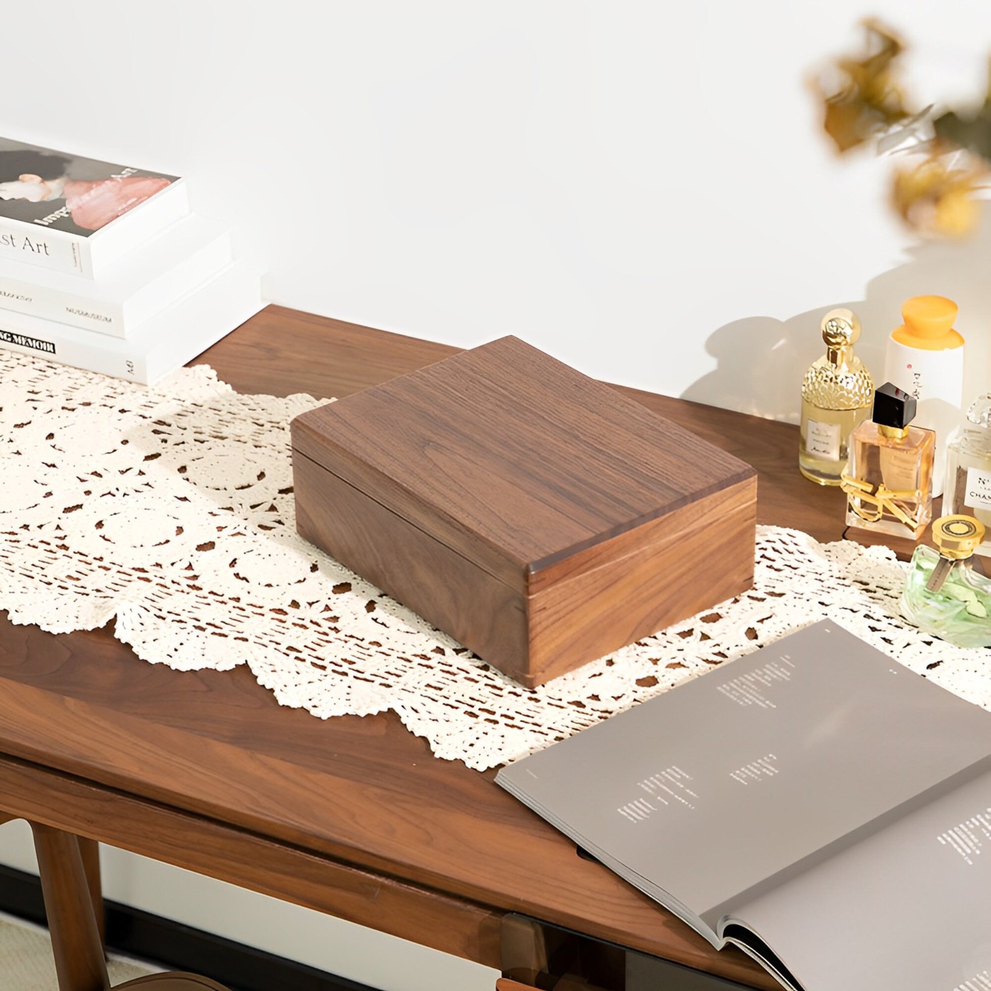 Large Lock Unique Deco Jewelry Box Wood Storage Box