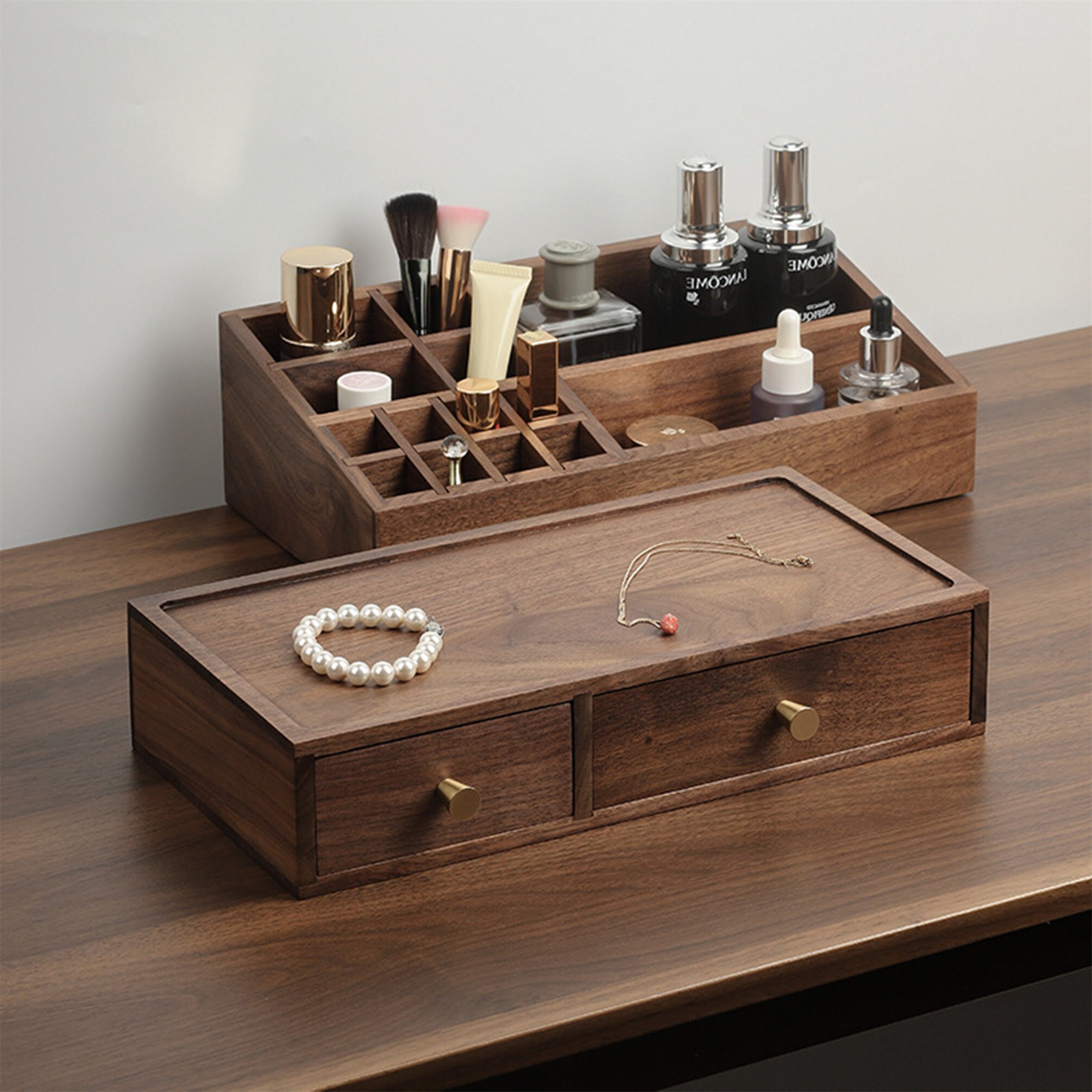 Personalized Large Makeup Organizer Box Wood Cosmetic Storage Etsy