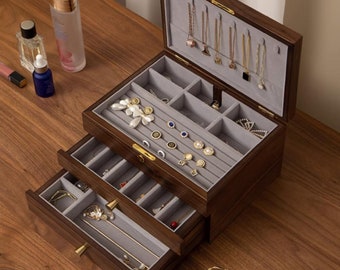 Benutzerdefinierte Xtra Large Schmuckschatulle 3 5-Schicht, Holz Schmuck Box Fall Lagerung, Ohrring Armband Halskette Ring Uhr Veranstalter, Geschenk für Frauen