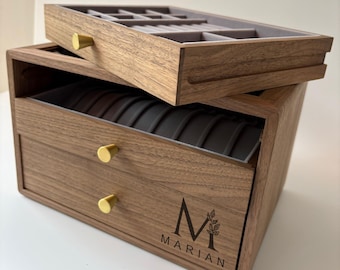 Glass Lid Jewelry Box,Solid Walnut Large Jewelry Organizer, Necklace Storage,Wood Multi Layer Drawer Jewelry Case,Personalized Gift for Her