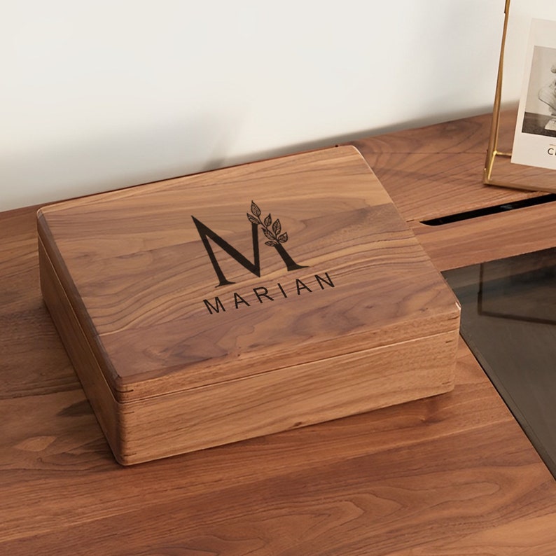 Caja de joyería personalizada de madera de 2 capas, organizador de joyas grande de madera maciza de nogal para almacenamiento de anillos de collar de pulsera de pendientes, regalo para ella imagen 4