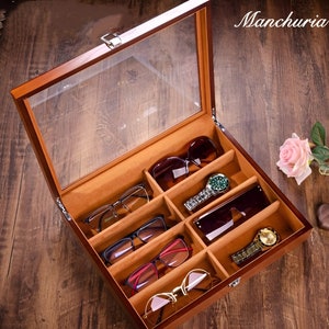 Gepersonaliseerde houten kist voor zonnebril, gegraveerde opbergdoos voor zonnebrillen, massief houten brillenkokers, cadeau voor vriend, stalknecht, echtgenoot