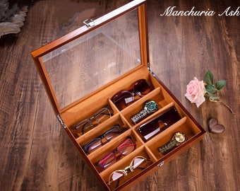 Personalized wooden box for sunglasses, Engraved sunglasses storage box, Solid wood Glasses Cases, Gift for boyfriend, groomsman, husband