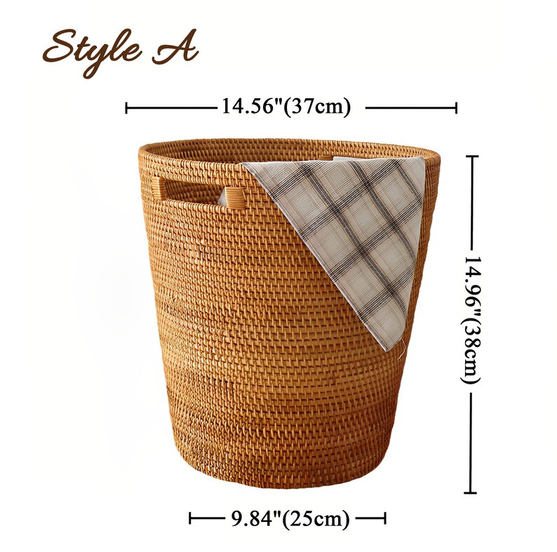 Handmade round laundry hamper storage basket home decor, Rattan Laundry Basket, for Home Cloth Bathroom Living Room Storage Housewarming image 9