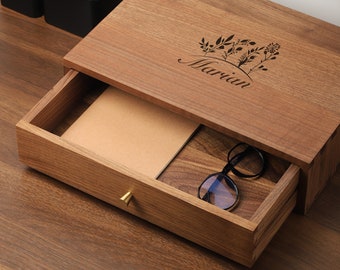 Caja de madera personalizada con cajón, Caja de almacenamiento de madera con cajón, Caja de almacenamiento, Cajas apiladas, Caja Catchall, Cajones de almacenamiento Escritorio apilable