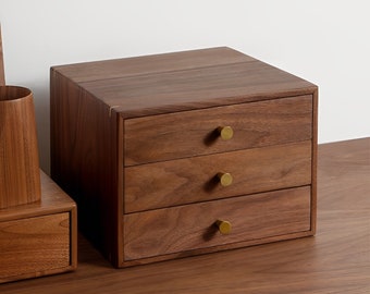 3 Schublade Personalisieren Massivholz Desktop Aufbewahrungsbox | Aufbewahrung von Urkunden, Büro, Kleinkram, Schmuck | Geschenk für Sie Freund