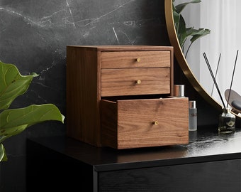 Personalisieren Massivem Holz Nussbaum 3-Schicht Schublade Aufbewahrungsbox, Desktop Multi-Layer Schublade Aufbewahrungsbox, Schmuckschatulle, Makeup Aufbewahrungsschrank