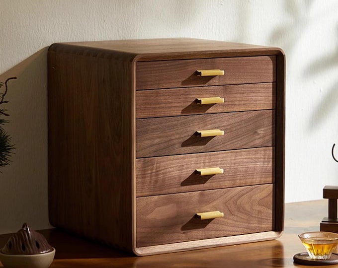 Personalized Solid Walnut Desktop Drawer Cabinet, Wooden Storage Box, Sundries Desk Organizer, Storage Cabinet, Household Desktop Drawers