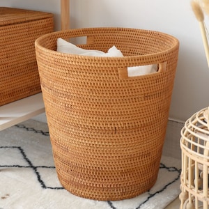 Handmade round laundry hamper storage basket home decor, Rattan Laundry Basket, for Home Cloth Bathroom Living Room Storage Housewarming image 6