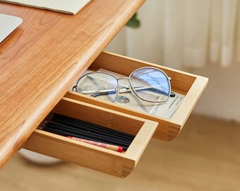 Handmade Wood Under Desk Organizer Drawer, Self-Adhesive Storage Box, Under Desk Phone Holder, Office Table Organizer, Hidden Storage Shel