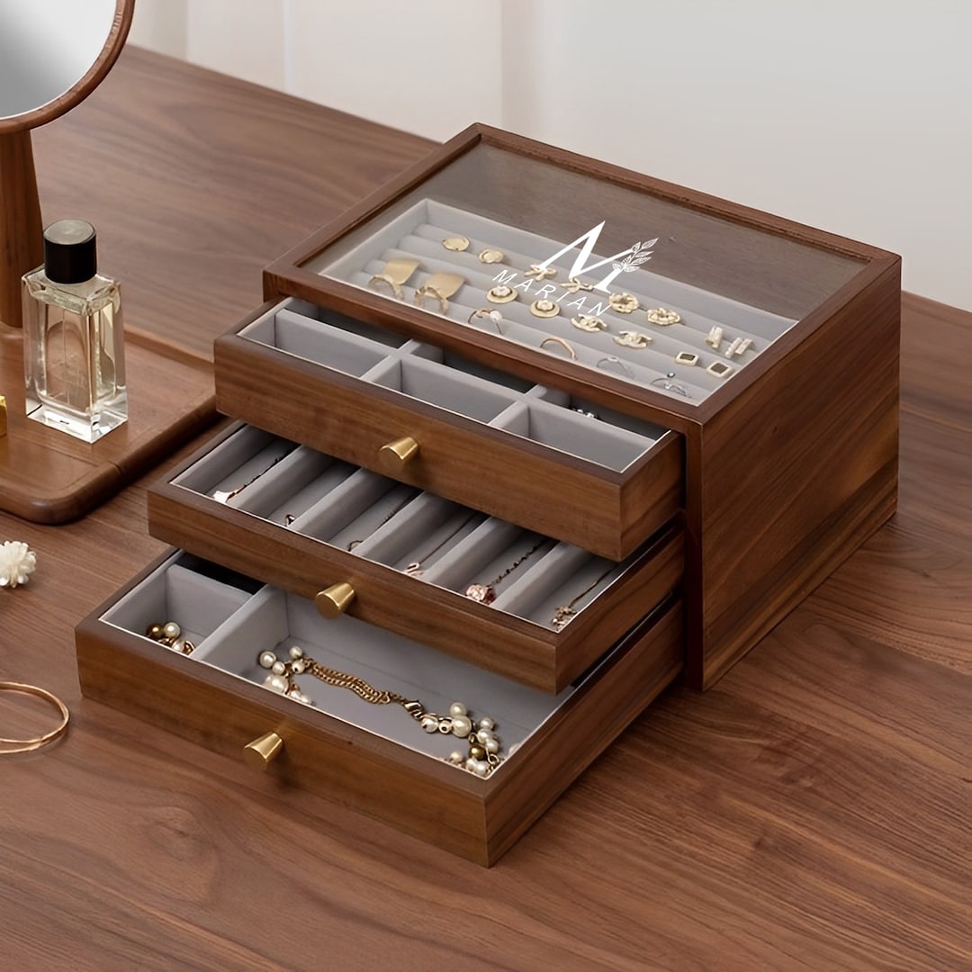 Personalized 2 3 4 5 Layer Glass Lid Jewelry Box Wooden Etsy Australia