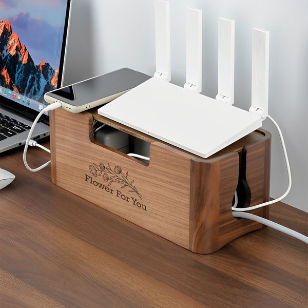 Personalized Walnut Desk Wire Organizer, Wire Storage Box,Desk Decor, Desk Power Cord Storage Box, Housewarming Gift For First Home,Decorate