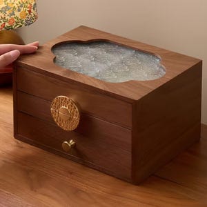 3 Layers Wooden Jewelry Box Jewelry Organizer with Ring Cushions Earring & Necklace Storage with Pull-Out Drawer Exquisite Unique Case