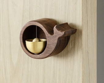 Walnut Copper Bells,Handmade Wood Doorbell, Whale Copper Bells,Wooden Door Decorations,Wooden Doorbell