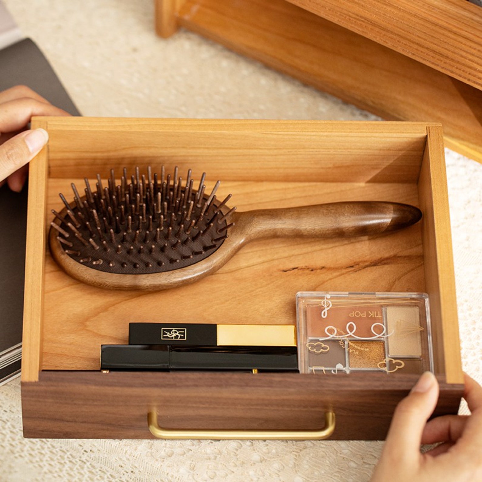 Personalized Large Makeup Organizer Box, Wood Cosmetic Storage Box, Cosmetic Organizer