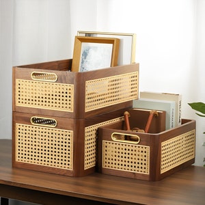 Personalized Handmade Rectangle Woven Wood Rattan Tray Basket,Home Fruit Cosmetic Clothes Bathroom Living Room Storage,Housewarming Gift
