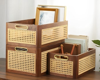 Personalisierte handgemachte Rechteck gewebte Holz Rattan Tablett Korb, Haus Obst Kosmetik Kleidung Badezimmer Wohnzimmer Lagerung, Housewarming Geschenk