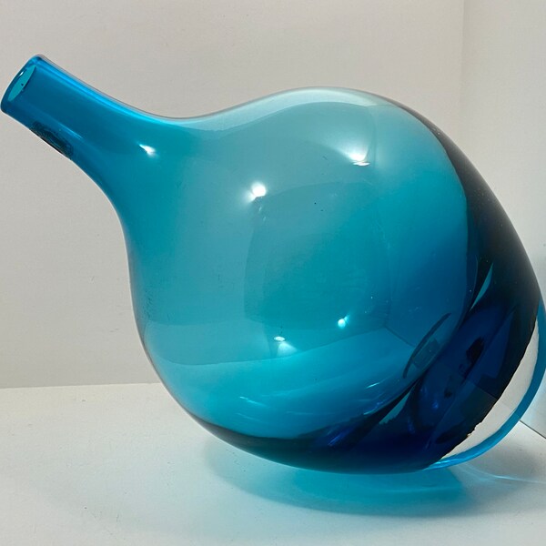 Swedish Ikea beautiful blue bulb glass vase mid century style