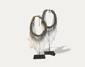 Set of 2 feather and shell necklaces from Papua