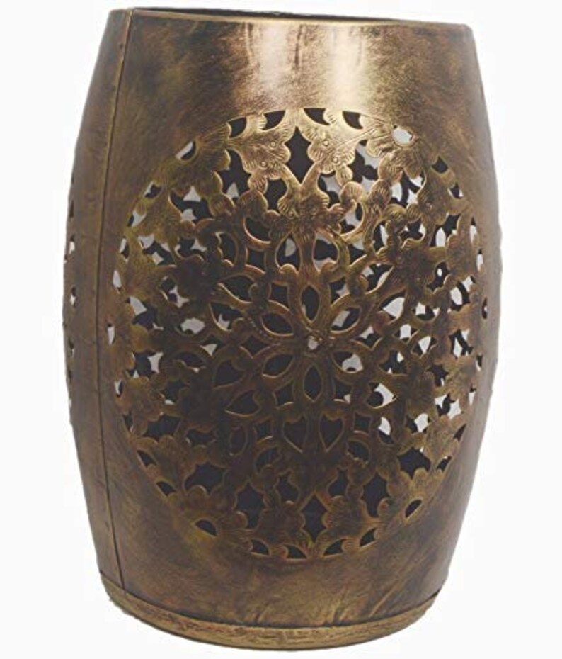 Antique Drumshaped Stool With Cutting Pattern Perfect End Etsy