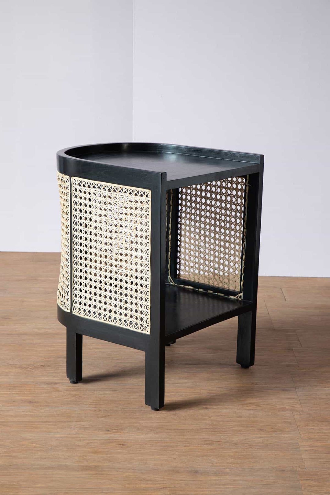 Rattan Semi Circle End Table for Living Room Sofa Corner Table for