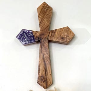 Unique Olive Wood Cross with Resin Detail - Perfect Religious Gift for First Communion, First Communion Cross Gift, Exquisite Wall Crucifix