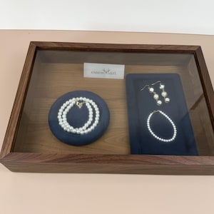 Glass & Walnut Jewelry Display Case: Tabletop Storage Cabinet