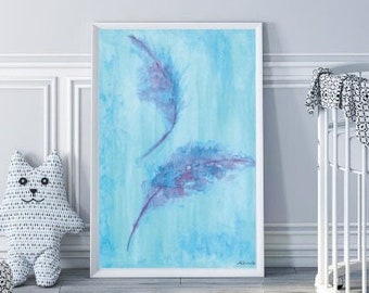 Feather Print, Spiritual Gifts, Angel Art, Modern Nursery Art, Minimalist Wall Art, White Feather Painting