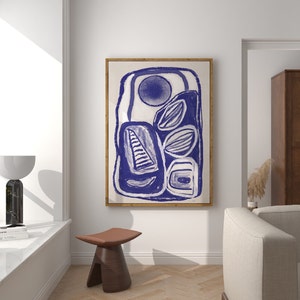 Abstract, modern contemporary wall art for home & workplace, blue purple inks, cream charcoal, INSTANT DIGITAL DOWNLOAD printable