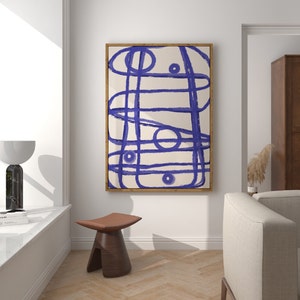 Abstract, modern contemporary wall art for home & workplace, blue purple cream charcoal and ink, INSTANT DIGITAL DOWNLOAD printable