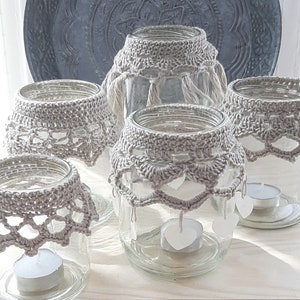 Crochet pattern for 5 glass Jar Lanterns(English with US crochet terms)