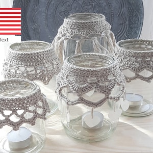 Crochet pattern for 5 glass Jar Lanterns(English with US crochet terms)