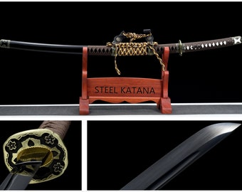 Black Katana With Black Blade, Handmade Japanese Tachi Odachi Sword Manganese Steel With Black Scabbard，Ninja Katana