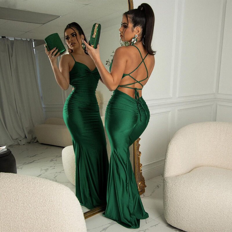 One Shoulder Front Split Maxi Dress - Emerald Green