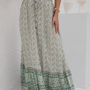 Bohemian Azteca Print Green Maxi Skirt Boho Skirt Summer Skirt Fall ...