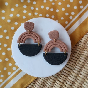 Boho Polymer Clay Lightweight Earrings I Black + Russet Textured Arches I Hypoallergenic Statement Earrings