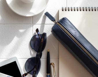 Estuche de cuero genuino con cremallera: estuche de cuero hecho a mano y organizador multiusos.