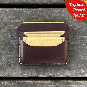 Tarjetero de cuero hecho a mano: billetera minimalista, personalizada, de cuero curtido vegetal, tarjetero de viaje