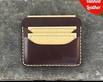 Tarjetero de cuero hecho a mano: billetera minimalista, personalizada, de cuero curtido vegetal, tarjetero de viaje