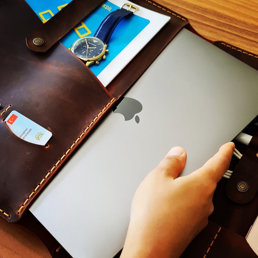 MacBook Case/remarkable 2 Case Organizer Personalized Brown Leather