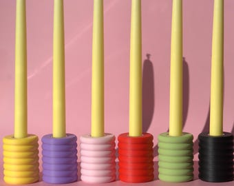 Minimalist and colorful candle holders - Low candlesticks in 6 colors - Colorful decoration - Gift idea - Birthday - Easter